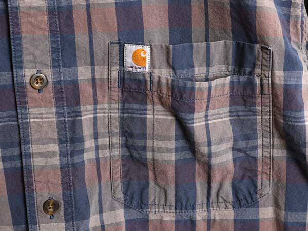 US企画 カーハート チェック ボタンダウン 長袖 シャツ メンズ XL Carhartt ワーク コットン マルチカラー ポケット付き 大きいサイズ 廃盤