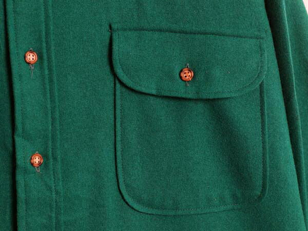 70s USA製 ペンドルトン 長袖 ウール シャツ メンズ L / 古着 ヴィンテージ 長袖シャツ カジュアルシャツ 無地 薄手 ポケット付き グリーン