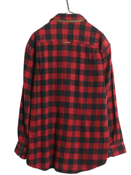 00s オービス ブロック チェック ヘビー フランネル シャツ メンズ L / 古着 オールド 長袖シャツ ネルシャツ ツートン アウトドア 赤 黒