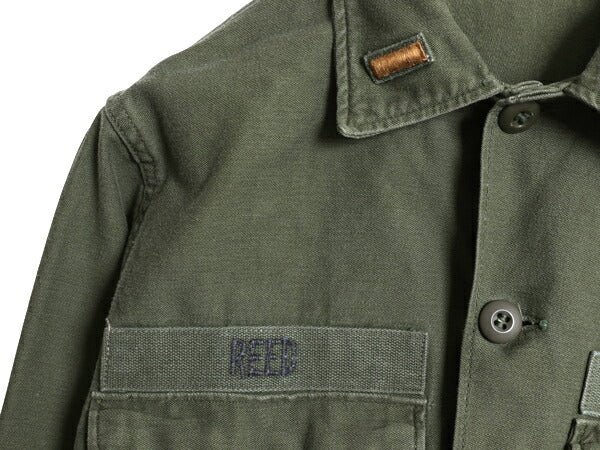 70s 米軍実物 US ARMY コットン サテン ユーティリティ シャツ M ヴィンテージ 70年製 ミリタリー OG107 シャツ袖 3rd 軍物 ワッペン 付き