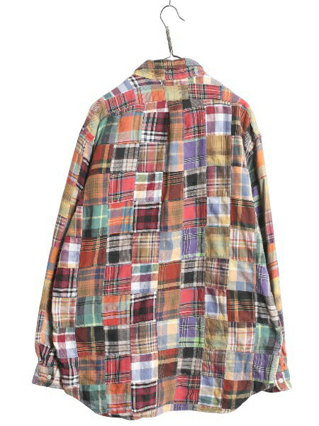90s ラルフローレン パッチワーク ヘビー フランネル ボタンダウン シャツ メンズ L / オールド ポロ マルチカラー チェック ネルシャツ