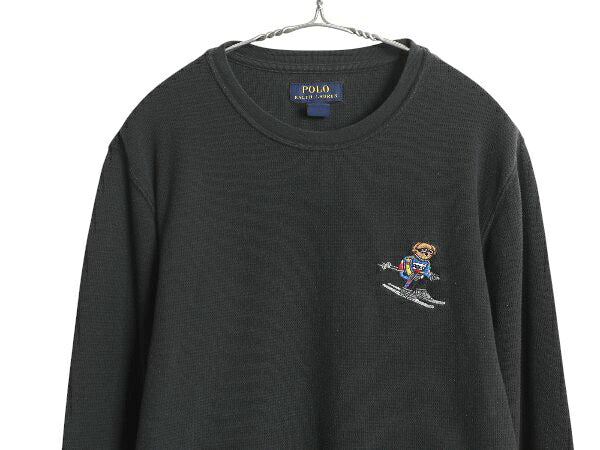 ポロベア ポロ ラルフローレン 長袖 サーマル Tシャツ メンズ L ロンT キャラクター ワッフル ワンポイント カットソー ロングスリーブ 黒