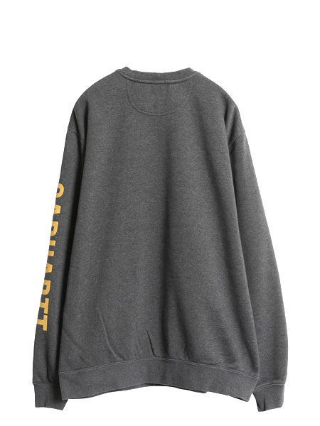 US企画 カーハート 前V スウェット メンズ L 古着 袖 プリント ワーク トレーナー ミドルウェイト 裏起毛 クルーネック チャコール グレー