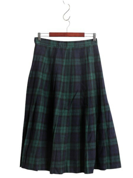 90s USA製 エルエルビーン ブラックウォッチ チェック ウール プリーツ スカート レディース M オールド LLBean ロング マキシ丈 ライナー