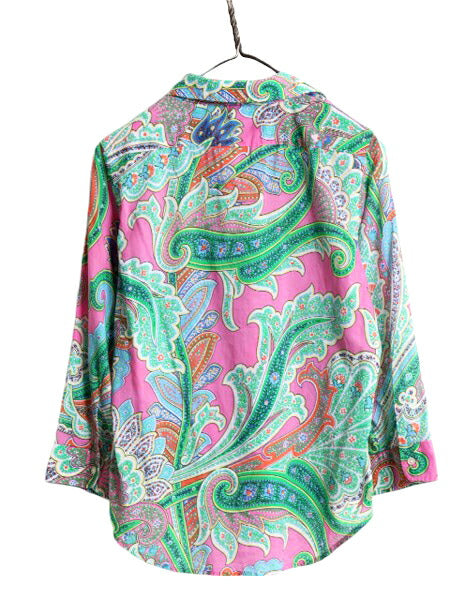 90s LAUREN ラルフローレン 総柄 7分袖 シャツ レディース M 古着 90年代 オールド ポロ コットン 長袖シャツ ブラウス マルチカラー 薄手
