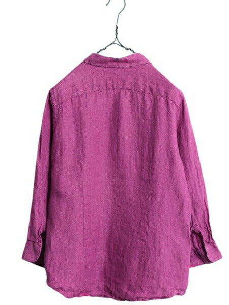 00s LAUREN ラルフローレン 100% リネン 7分袖 シャツ レディース M / 古着 オールド ポロ 高級 長袖シャツ ブラウス ワンポイント 麻 薄手