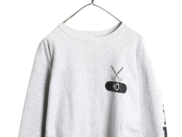90s USA製 ★ チャンピオン リバースウィーブ カレッジ プリント スウェット メンズ XL オールド トレーナー 袖プリント 裏起毛 霜降り 灰