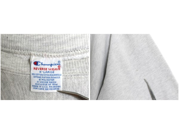 90s USA製 ★ チャンピオン リバースウィーブ カレッジ プリント スウェット メンズ XL オールド トレーナー 袖プリント 裏起毛 霜降り 灰