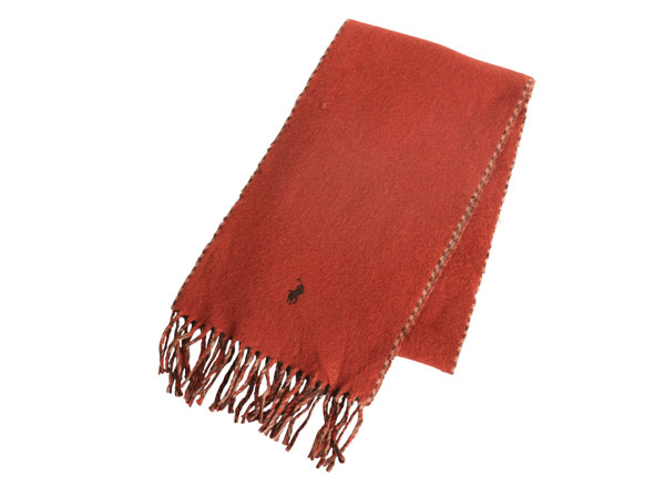 90s イタリア製 ポロ ラルフローレン フリンジ付き マフラー メンズ レディース / 古着 オールド リバーシブル 無地 チェック ラム ウール