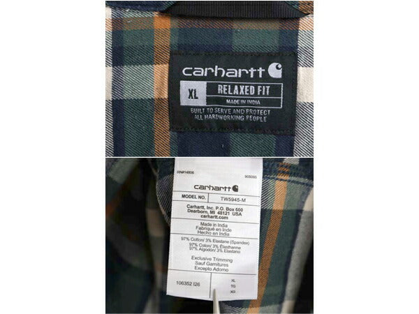 US企画 カーハート チェック フランネル シャツ メンズ XL ワーク ネルシャツ ストレッチ コットン 長袖シャツ マルチカラー 大きいサイズ