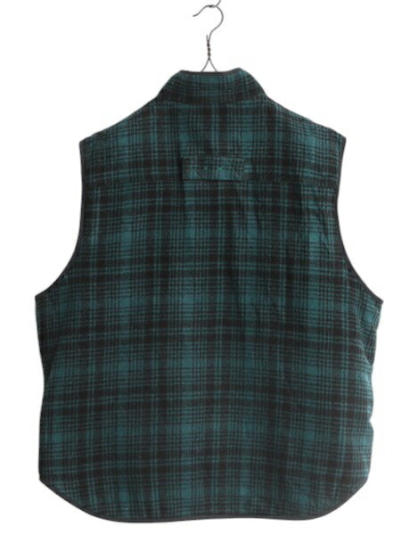 エルエルビーン チェック ウール ベスト メンズ L / LLBEAN 裏 ボア パイル フリース ライナー付き フルジップ ハイネック 重ね着 ツートン