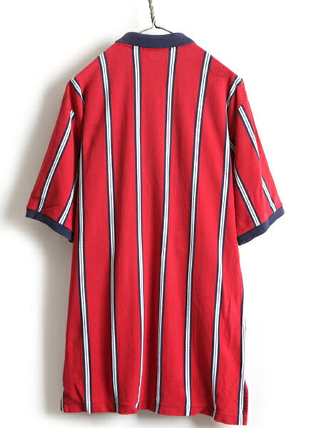 90s 大きいサイズ XL ■ POLO GOLF ラルフローレン ストライプ 鹿の子 半袖 ポロシャツ ( メンズ ) 古着 90年代 ポロ ゴルフ 半袖シャツ 赤