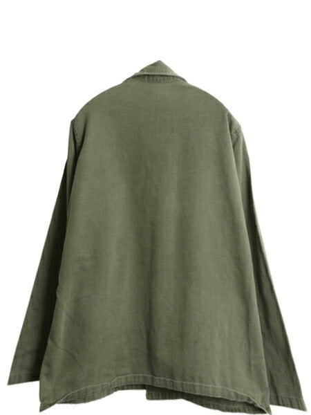 60s 70s 民間 コットン サテン ユーティリティ シャツ メンズ M 古着 ヴィンテージ ミリタリー アーミー 筒袖 OG107 長袖シャツ USARMY OD