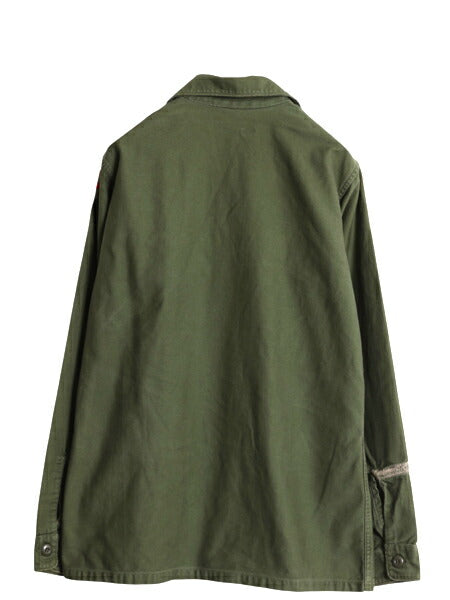 70s 米軍実物 US ARMY コットン サテン ユーティリティ シャツ メンズ M 程 ヴィンテージ ミリタリー アーミー OG107 シャツ袖 3rd カーキ