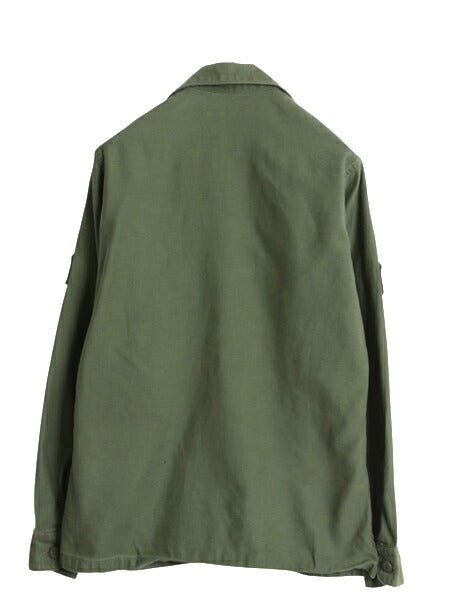 60s 米軍実物 US ARMY コットン サテン ユーティリティ シャツ メンズ S 程 ヴィンテージ アーミー OG107 シャツ袖 2nd フルパッチ カーキ