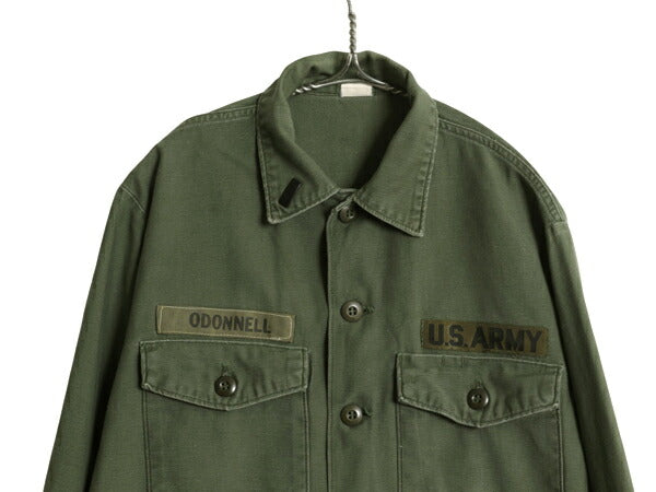 70s 米軍実物 US ARMY コットン サテン ユーティリティ シャツ メンズ L 程 70年製 ヴィンテージ ミリタリー アーミー OG107 シャツ袖 3rd
