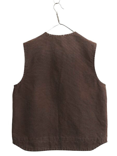 US企画 カーハート ダック ベスト メンズ L 裏 ボア パイル フリース 重ね着 前開き フルジップ ワーク 廃盤 ワンポイント ダーク ブラウン