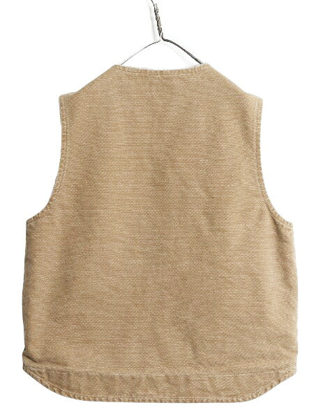 US企画 カーハート ダック ベスト メンズ L 裏 ボア パイル フリース 重ね着 前開き フルジップ ワーク 廃盤 ワンポイント ノースリーブ 茶