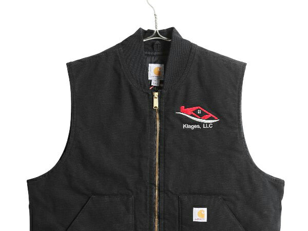 US企画 カーハート 中綿 ダック ベスト メンズ XL ナイロン キルティング ライナー フルジップ 重ね着 前開き ワーク 大きいサイズ 黒 企業