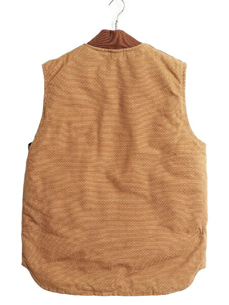 00s USA製 カーハート 中綿 ダック ベスト メンズ M / オールド フルジップ ナイロン キルティング ライナー 前開き 重ね着 腰ゴム 企業 茶