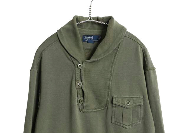 00s ポロ ラルフローレン ショールカラー スウェット メンズ XL / オールド ヴィンテージ モデル トレーナー ミリタリー ジープセーター 緑