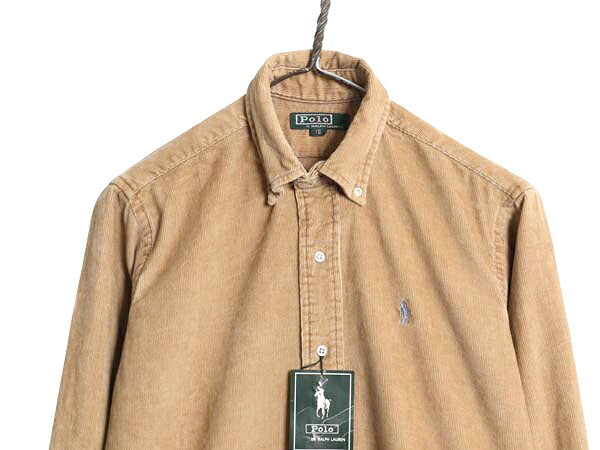 デッドストック 90s ポロ ラルフローレン 細畝 コーデュロイ 長袖 ボタンダウン シャツ キッズ XL メンズ S 程/ 新品 オールド 長袖シャツ
