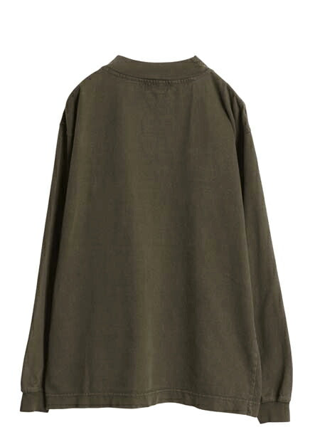 80s バナナリパブリック モックネック 長袖 Tシャツ メンズ L / ヴィンテージ ロンT フィッシング 刺繍 カットソー ヘビーウェイト カーキ