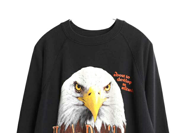 90s USA製 ハーレー ダビッドソン 両面 プリント スウェット メンズ XL 小さめ L 程 オールド イーグル バイク グラフィック トレーナー 黒