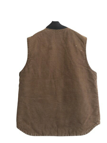 US企画 カーハート 中綿 ダック ベスト メンズ M / 古着 フルジップ ナイロン キルティング ライナー 重ね着 前開き 廃盤 ワーク ブラウン