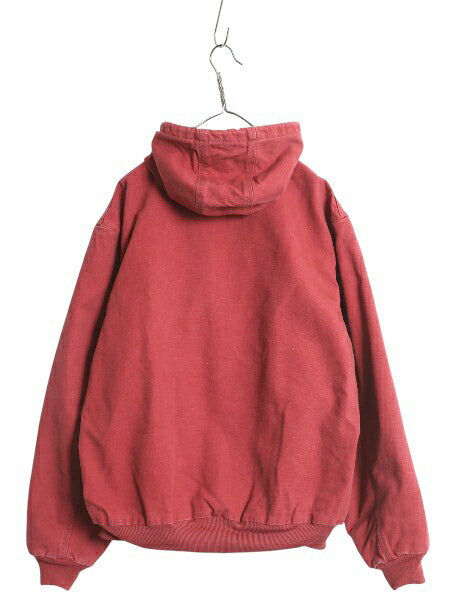 00s カーハート アクティブ ジャケット メンズ L / オールド ワーク ダック パーカー フリース ライナー付き フルジップ ブルゾン 廃盤 赤