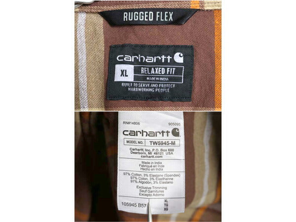 US企画 カーハート チェック フランネル シャツ メンズ XL ワーク ネルシャツ ストレッチ コットン 長袖シャツ マルチカラー 大きいサイズ