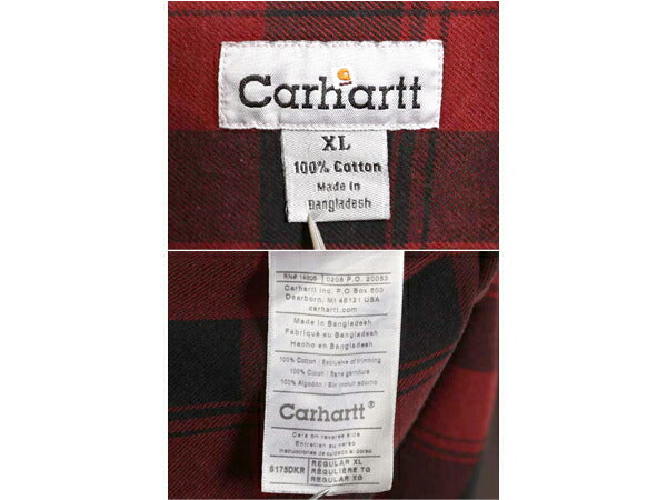 US企画 カーハート チェック ヘビー フランネル シャツ メンズ XL ネルシャツ コットン 長袖シャツ 大きいサイズ マルチカラー 廃盤 赤 黒