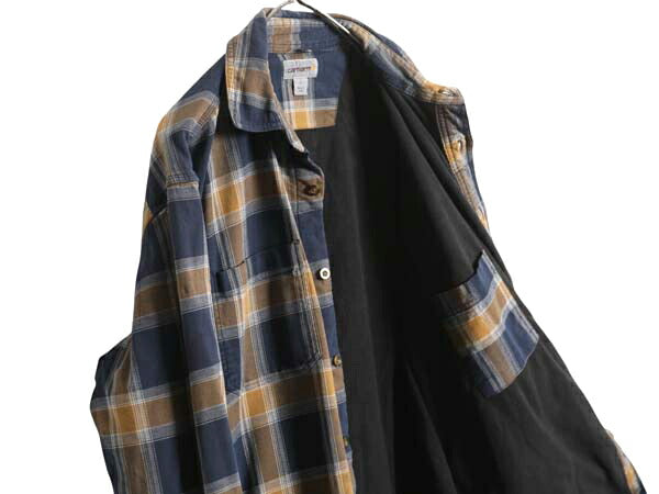 US企画 カーハート チェック フランネル シャツ ジャケット メンズ L / ワーク フリース ライナー付き ストレッチ ネルシャツ マルチカラー