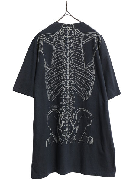 80s USA製 ★ レスリーアーウィン 人体骨格 プリント Tシャツ メンズ XL / 古着 ヴィンテージ アート イラスト スカル シングルステッチ 黒