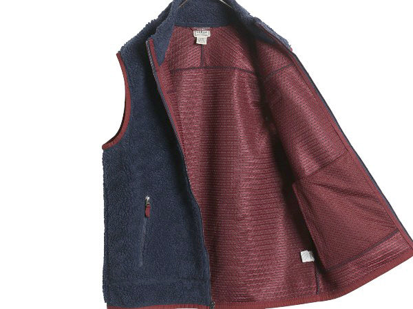 エルエルビーン パイル フリース ベスト メンズ L アウトドア フルジップ ハイネック ボア メッシュ ライナー付き 前開き 重ね着 ネイビー