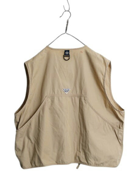 90s コロンビア フィッシング ベスト メンズ XL / オールド Columbia PFG フルジップ アウトドア 重ね着 ショート丈 ベージュ 大きいサイズ