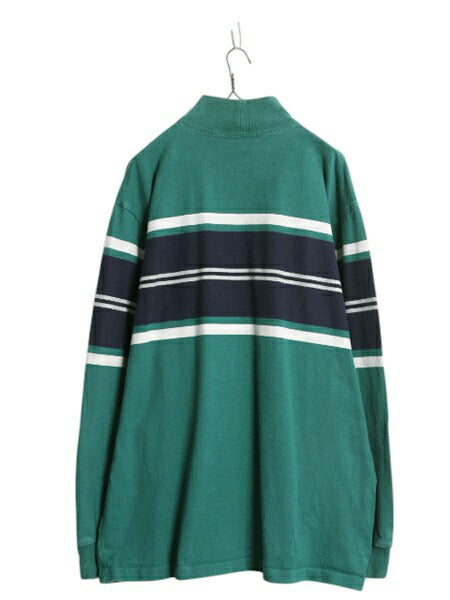 80s USA製 エルエルビーン モックネック ボーダー 長袖 Tシャツ メンズ レディース XL ヴィンテージ LLBEAN ロンT ラガーシャツ 素材 厚手
