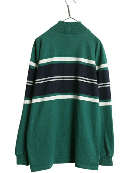 80s USA製 エルエルビーン モックネック ボーダー 長袖 Tシャツ メンズ レディース M / ヴィンテージ LLBEAN ロンT ラガーシャツ 素材 厚手