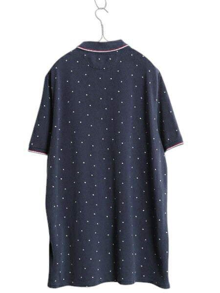ポロ ラルフローレン スター 総柄 鹿の子 半袖 ポロシャツ メンズ XL / コットン 半袖シャツ モノグラム プリント 大きいサイズ 星条旗 紺