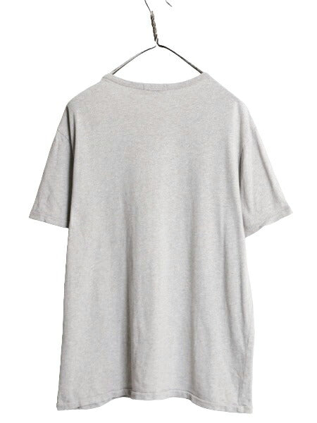 ポロ ラルフローレン 3段 プリント 半袖 Tシャツ メンズ XL 古着 コットン シングルステッチ クルーネック カットソー 霜降り グレー 杢 灰