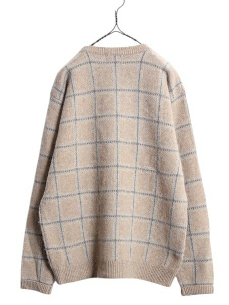 90s ペンドルトン チェック デザイン ニット セーター メンズ L / 古着 90年代 オールド PENDLETON ウール クルーネック ミドルゲージ 総柄