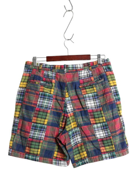 90s ジェイクルー パッチワーク ショートパンツ メンズ 34 / オールド 旧タグ ショーツ マドラス チェック ノータック 短パン マルチカラー
