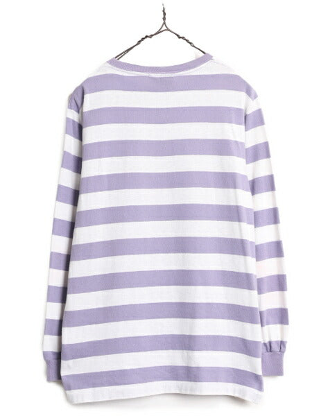 90s USA製 ランズエンド ポケット付き ボーダー 長袖 Tシャツ レディース L メンズ M 程/ 古着 LANDS END オールド シングルステッチ ロンT