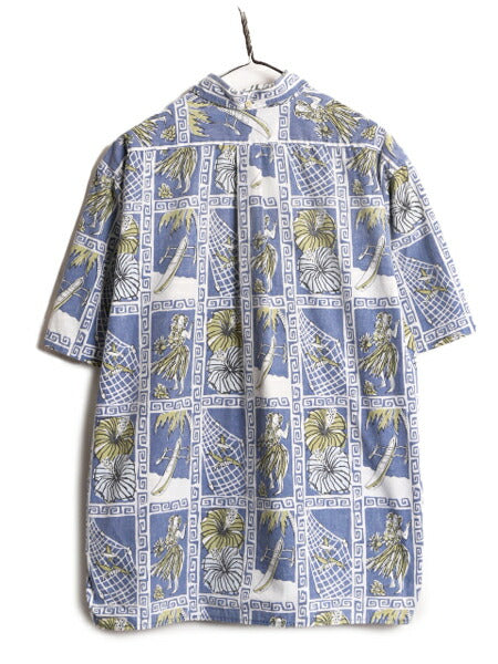 90s レインスプーナー ボタンダウン 半袖 アロハ シャツ メンズ XL / 古着 90年代 オールド REYN SPOONER ハワイアン 総柄 半袖シャツ BD