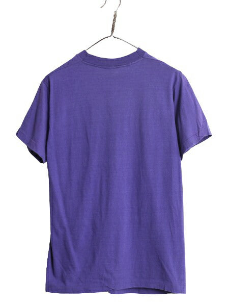 80s USA製 フルーツオブザルーム ポケット付き 無地 半袖 Tシャツ メンズ L 小さめ M 程/ ヴィンテージ ポケT シングルステッチ 耳付き 紫
