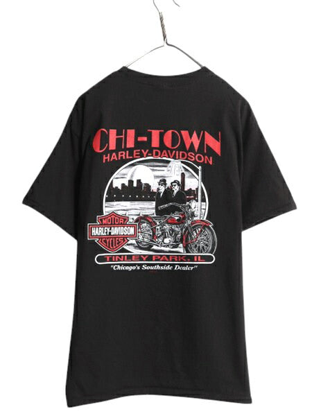 ハーレー ダビットソン 両面 プリント Tシャツ メンズ L / オフィシャル バイク サンタ スカル イラスト グラフィック バイカー ブラック