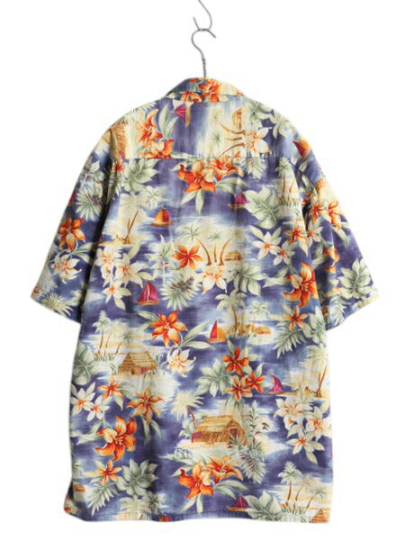 90s ピエールカルダン 半袖 アロハ シャツ メンズ L 古着 オールド コットン 半袖シャツ ハワイアン ゆったり マルチカラー 総柄 ボックス