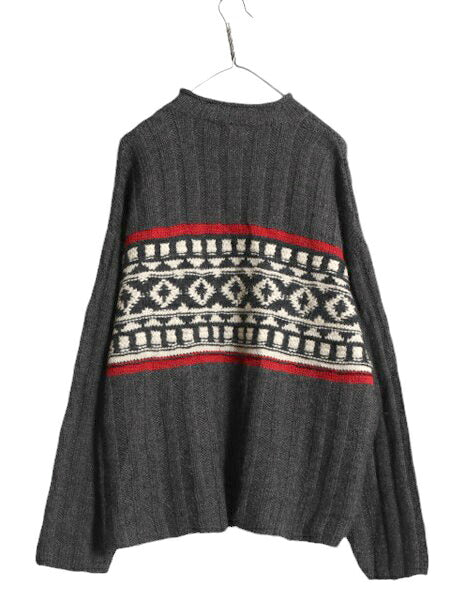 90s J CREW ロールネック ノルディック ウール ニット セーター メンズ L 旧タグ オールド ジェイクルー 巨人タグ ハイネック リブ編み 灰