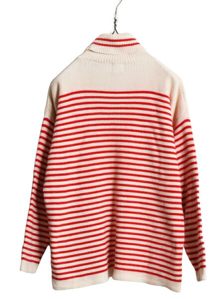 90s OLD GAP タートルネック ボーダー コットン ニット セーター レディース S / 古着 90年代 オールド ギャップ ヘビーウェイト ツートン