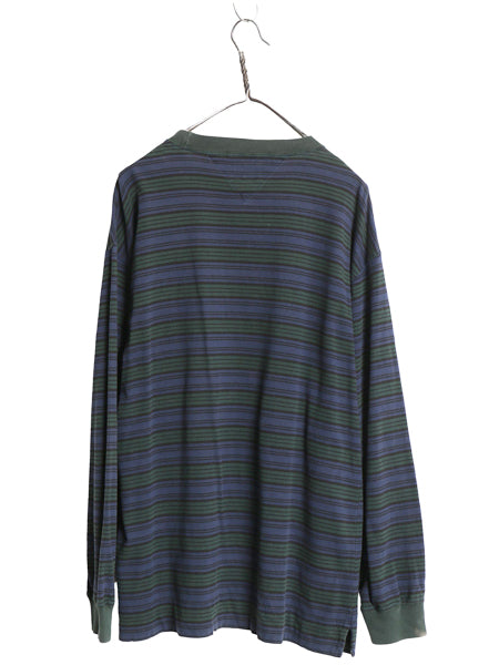 90s トミーヒルフィガー ボーダー 長袖 Tシャツ メンズ L / オールド ロンT ワンポイント コットン ストレッチ ボックス マルチカラー 薄手